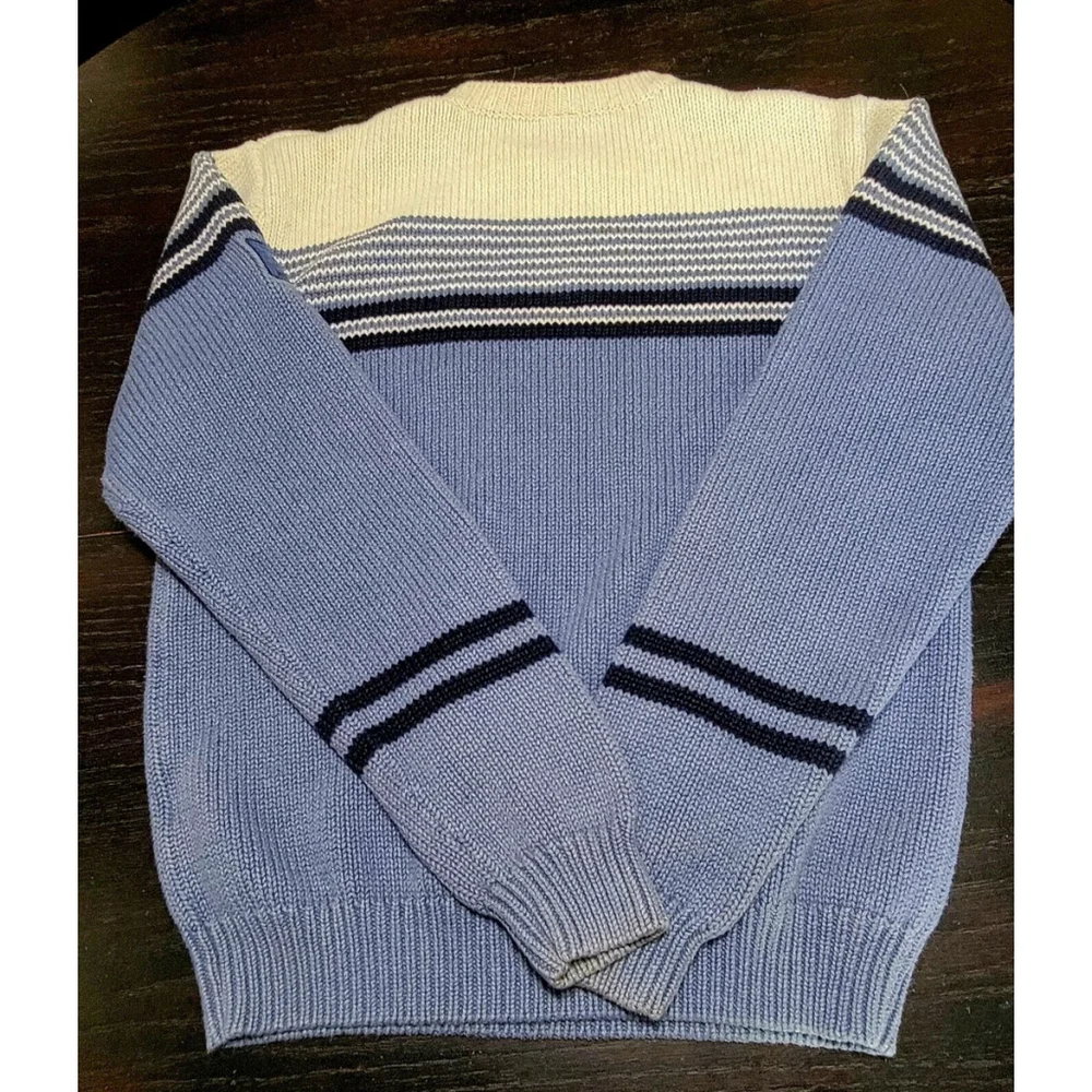 Vintage 90s Nautica Jeans Striped Oatmeal Blue Patch Knit Men's XL Sweater